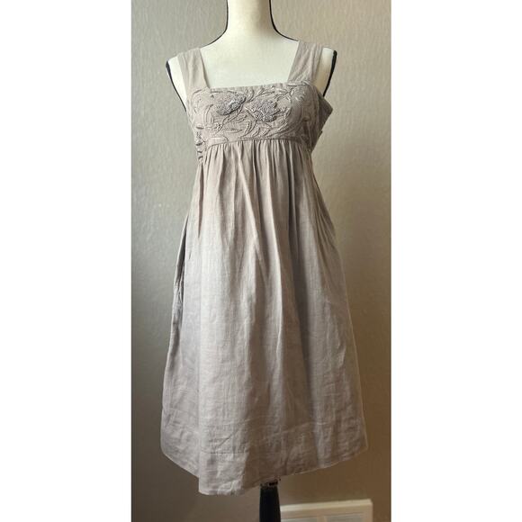Banana Republic Women's Linen Embroidered Sundress Dress Mocha Brown Size 2 - Picture 1 of 15